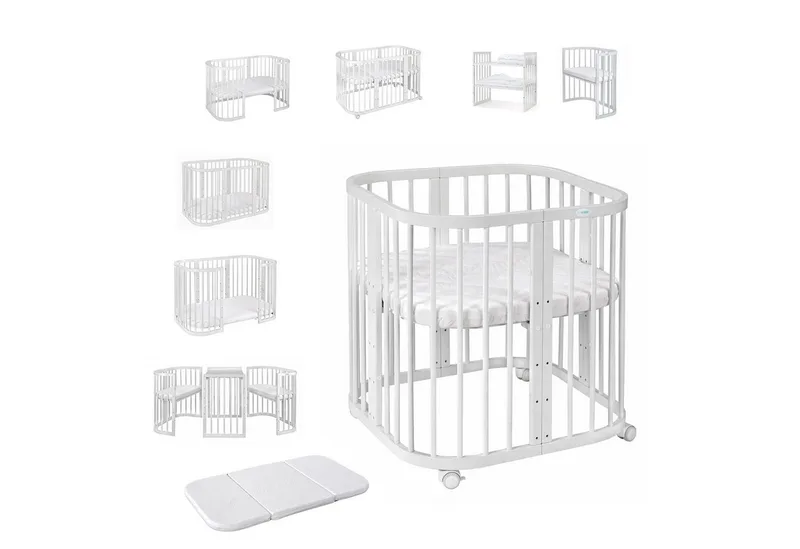Babybett Mobiles Babybett aus Holz 7in1 mit Matratze, mitwachsend de Waldin en Blanc – photo produit 1 sur 3
