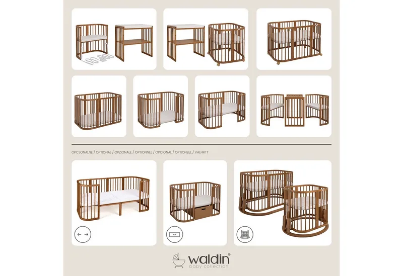 Babybett Mobiles Babybett aus Holz 7in1 mit Matratze, mitwachsend by Waldin in Ohne Stoffset – product photo 4 of 5