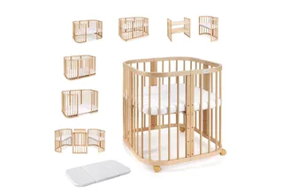 Babybett Mobiles Babybett aus Holz 7in1 mit Matratze, mitwachsend de Waldin en Blanc – photo produit 1 sur 5