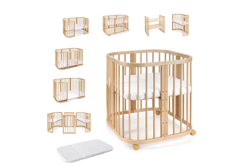 Babybett Mobiles Babybett aus Holz 7in1 mit Matratze, mitwachsend de Waldin en Blanc – photo produit 1 sur 5