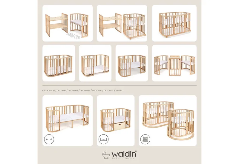 Babybett Mobiles Babybett aus Holz 7in1 mit Matratze, mitwachsend de Waldin en Blanc – photo produit 4 sur 5