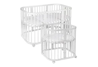 Babybett Mobiles Babybett aus Holz 7in1 mit Matratze, mitwachsend de Waldin en Blanc – photo produit 2 sur 3