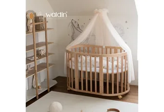 Babybett Mobiles Babybett OWAL aus Holz 7in1 mit Matratze, mitwachsend van Waldin in Wit – productfoto 4 van 4