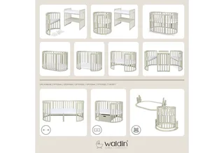 Babybett Mobiles Babybett OWAL aus Holz 7in1 mit Matratze, mitwachsend van Waldin in Groen – productfoto 2 van 5