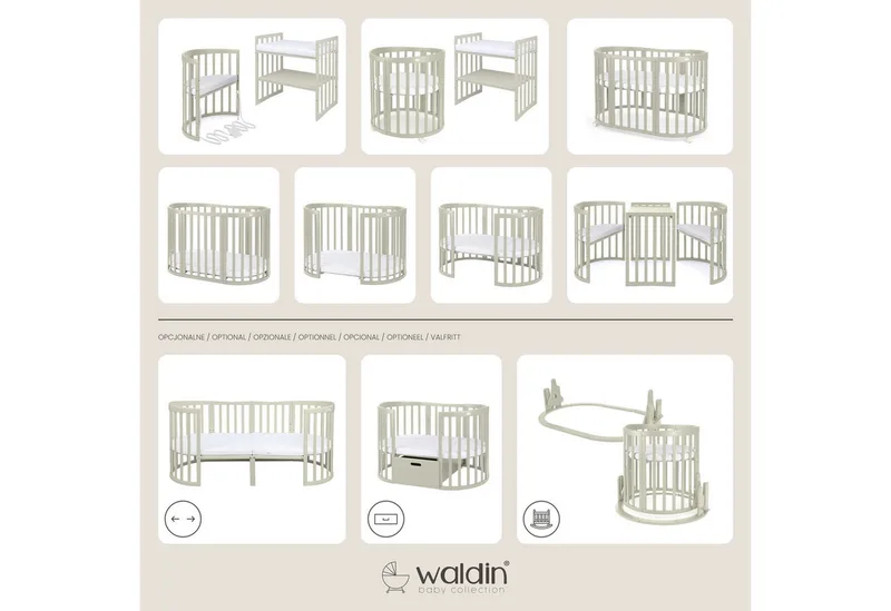 Babybett Mobiles Babybett OWAL aus Holz 7in1 mit Matratze, mitwachsend van Waldin in Groen – productfoto 2 van 5