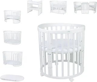 Babybett Mobiles Babybett OWAL aus Holz 7in1 mit Matratze, mitwachsend van Waldin in Wit – productfoto 1 van 4