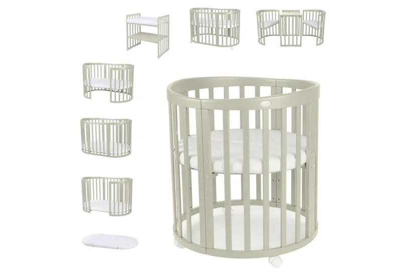 Babybett Mobiles Babybett OWAL aus Holz 7in1 mit Matratze, mitwachsend van Waldin in Groen – productfoto 1 van 5