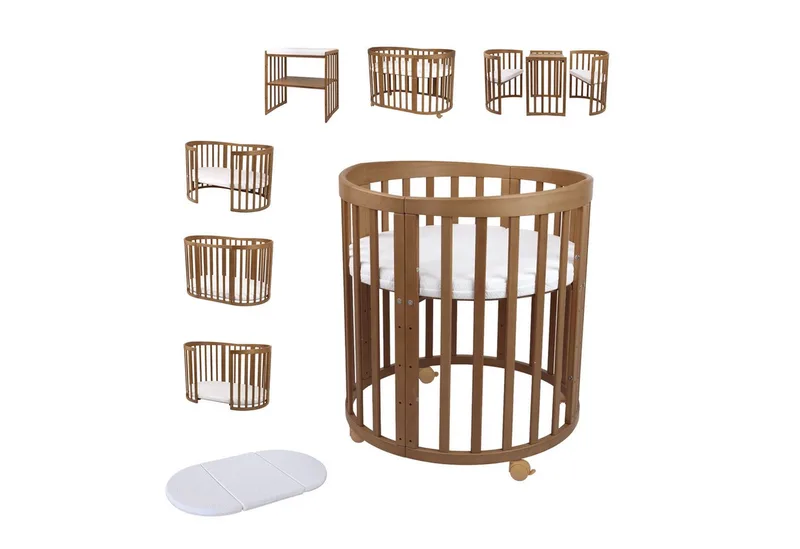 Babybett Mobiles Babybett OWAL aus Holz 7in1 mit Matratze, mitwachsend by Waldin in Ohne Stoffset – product photo 1 of 5