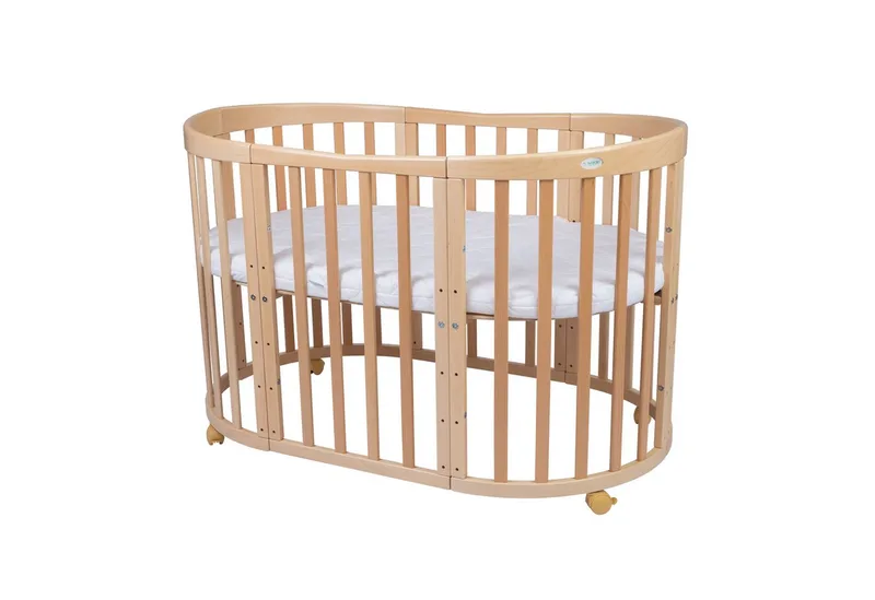 Babybett Mobiles Babybett OWAL aus Holz 7in1 mit Matratze, mitwachsend de Waldin en Blanc – photo produit 3 sur 5