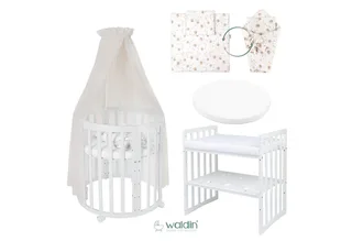 Babybett Mobiles Babybett OWAL aus Holz 7in1 mit Matratze, mitwachsend van Waldin in Wit – productfoto 2 van 4