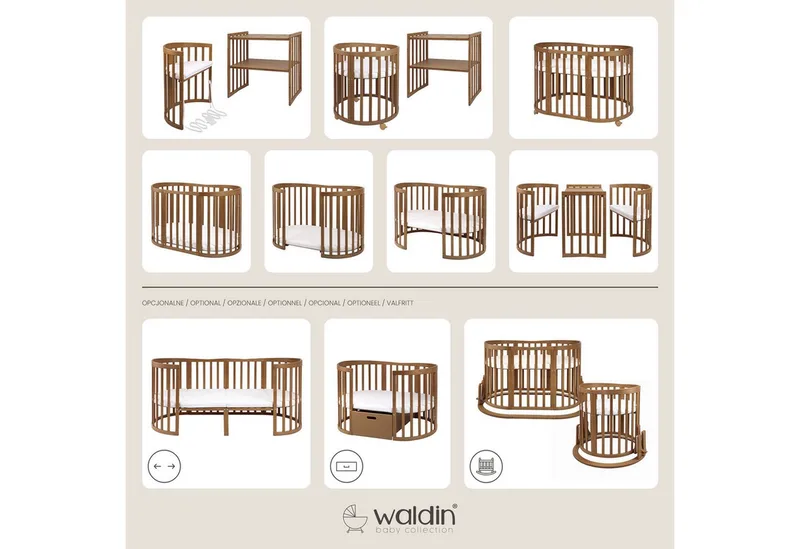 Babybett Mobiles Babybett OWAL aus Holz 7in1 mit Matratze, mitwachsend by Waldin in Ohne Stoffset – product photo 2 of 5