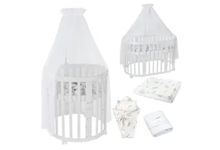 Babybett Mobiles Babybett OWAL aus Holz 7in1 mit Matratze, mitwachsend van Waldin in Wit – productfoto 1 van 4