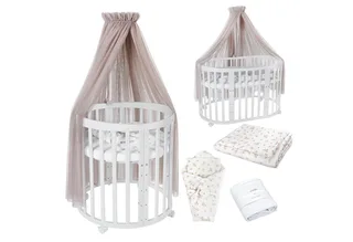 Babybett Mobiles Babybett OWAL aus Holz 7in1 mit Matratze, mitwachsend van Waldin in Wit – productfoto 1 van 4