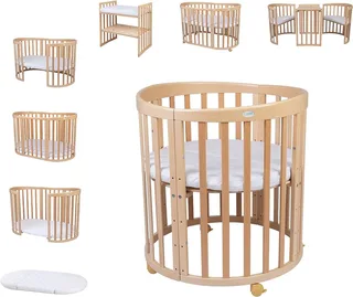 Babybett Mobiles Babybett OWAL aus Holz 7in1 mit Matratze, mitwachsend de Waldin en Blanc – photo produit 1 sur 5