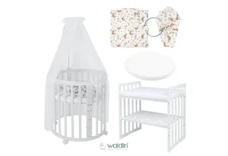 Babybett Mobiles Babybett OWAL aus Holz 7in1 mit Matratze, mitwachsend by Waldin in White – product photo 2 of 4