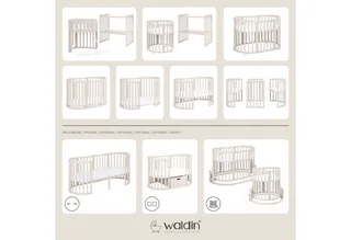 Babybett Mobiles Babybett OWAL aus Holz 7in1 mit Matratze, mitwachsend de Waldin en Ohne Stoffset – photo produit 2 sur 5