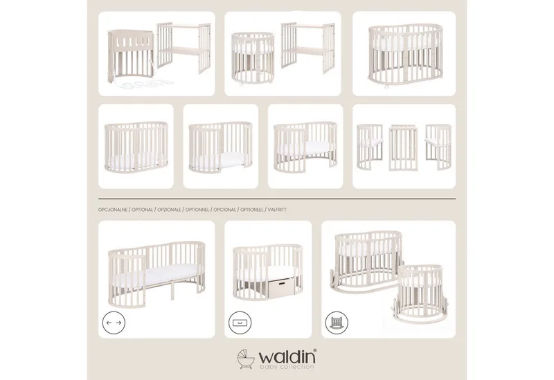 Babybett Mobiles Babybett OWAL aus Holz 7in1 mit Matratze, mitwachsend de Waldin en Ohne Stoffset – photo produit 2 sur 5