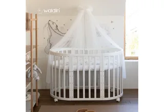 Babybett Mobiles Babybett OWAL aus Holz 7in1 mit Matratze, mitwachsend van Waldin in Wit – productfoto 4 van 4