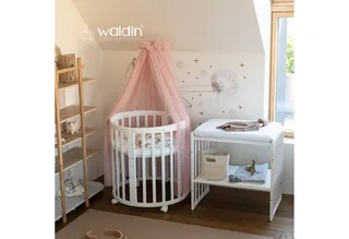 Babybett Mobiles Babybett OWAL aus Holz 7in1 mit Matratze, mitwachsend de Waldin en Rose, Blanc – photo produit 4 sur 4