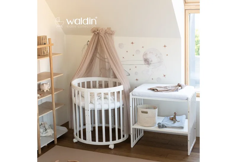 Babybett Mobiles Babybett OWAL aus Holz 7in1 mit Matratze, mitwachsend van Waldin in Wit – productfoto 4 van 4