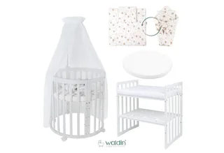 Babybett Mobiles Babybett OWAL aus Holz 7in1 mit Matratze, mitwachsend de Waldin en Blanc – photo produit 2 sur 4