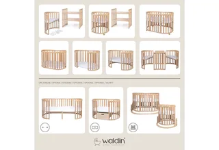 Babybett Mobiles Babybett OWAL aus Holz 7in1 mit Matratze, mitwachsend de Waldin en Blanc – photo produit 2 sur 5
