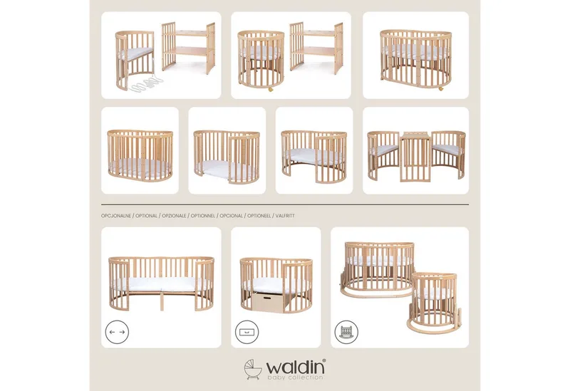 Babybett Mobiles Babybett OWAL aus Holz 7in1 mit Matratze, mitwachsend de Waldin en Blanc – photo produit 2 sur 5