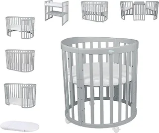 Babybett Mobiles Babybett OWAL aus Holz 7in1 mit Matratze, mitwachsend by Waldin in Grey – product photo 1 of 5