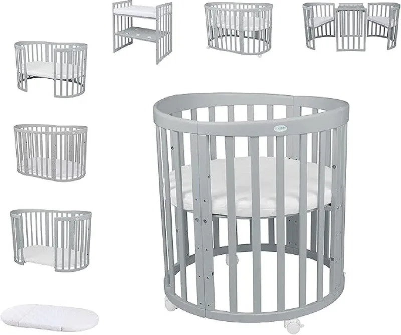 Babybett Mobiles Babybett OWAL aus Holz 7in1 mit Matratze, mitwachsend by Waldin in Grey – product photo 1 of 5