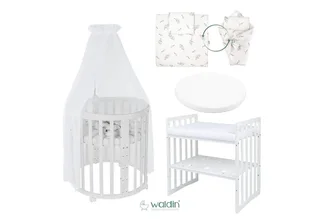 Babybett Mobiles Babybett OWAL aus Holz 7in1 mit Matratze, mitwachsend van Waldin in Wit – productfoto 2 van 4