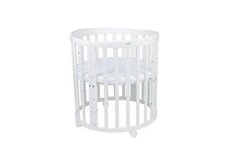 Babybett Mobiles Babybett OWAL aus Holz 7in1 mit Matratze, mitwachsend van Waldin in Wit – productfoto 3 van 4