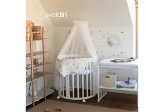 Babybett Mobiles Babybett OWAL aus Holz 7in1 mit Matratze, mitwachsend de Waldin en Blanc – photo produit 4 sur 4