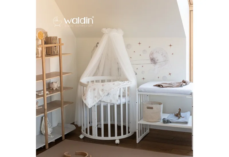 Babybett Mobiles Babybett OWAL aus Holz 7in1 mit Matratze, mitwachsend de Waldin en Blanc – photo produit 4 sur 4