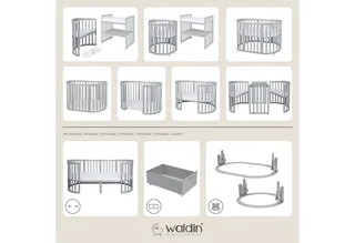 Babybett Mobiles Babybett OWAL aus Holz 7in1 mit Matratze, mitwachsend by Waldin in Grey – product photo 2 of 5
