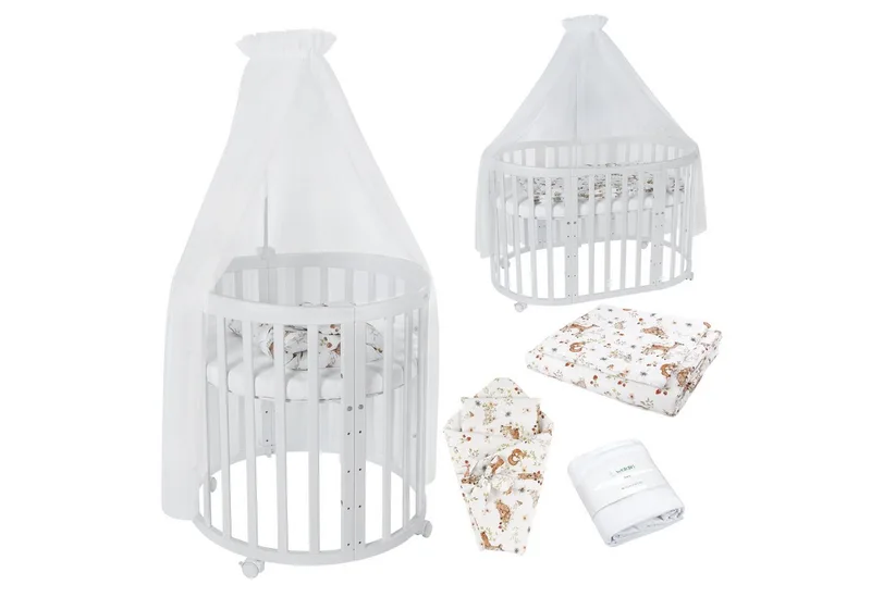 Babybett Mobiles Babybett OWAL aus Holz 7in1 mit Matratze, mitwachsend by Waldin in White – product photo 1 of 4