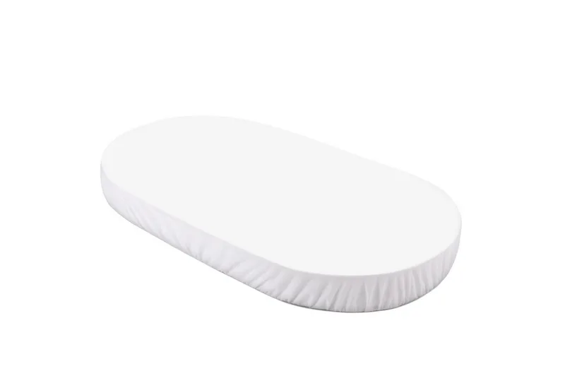 Spannbettlaken groß für Babybett 7in1 OWAL, Jersey Baumwolle, 124x73 cm, Jersey-Elasthan, Gummizug: rundum, Spannbetttuch van Waldin in Wit – productfoto
