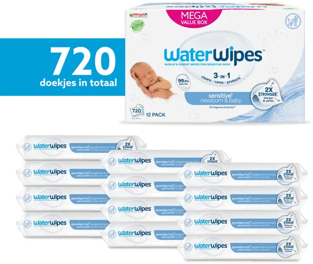 Billendoekjes Bio Sensitive - 99,9% Water - 12 x 60 - 720 Babydoekjes