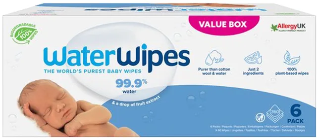 Billendoekjes Bio Sensitive - 99,9% Water - 6 x 60 - 360 Babydoekjes