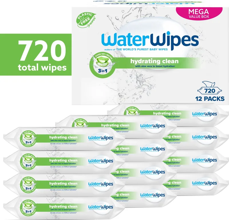 Sensitive Hydrating Babydoekjes - 99% Water - Aloe Vera - 12 x 60 - 720 Billendoekjes från WaterWipes – produktbild