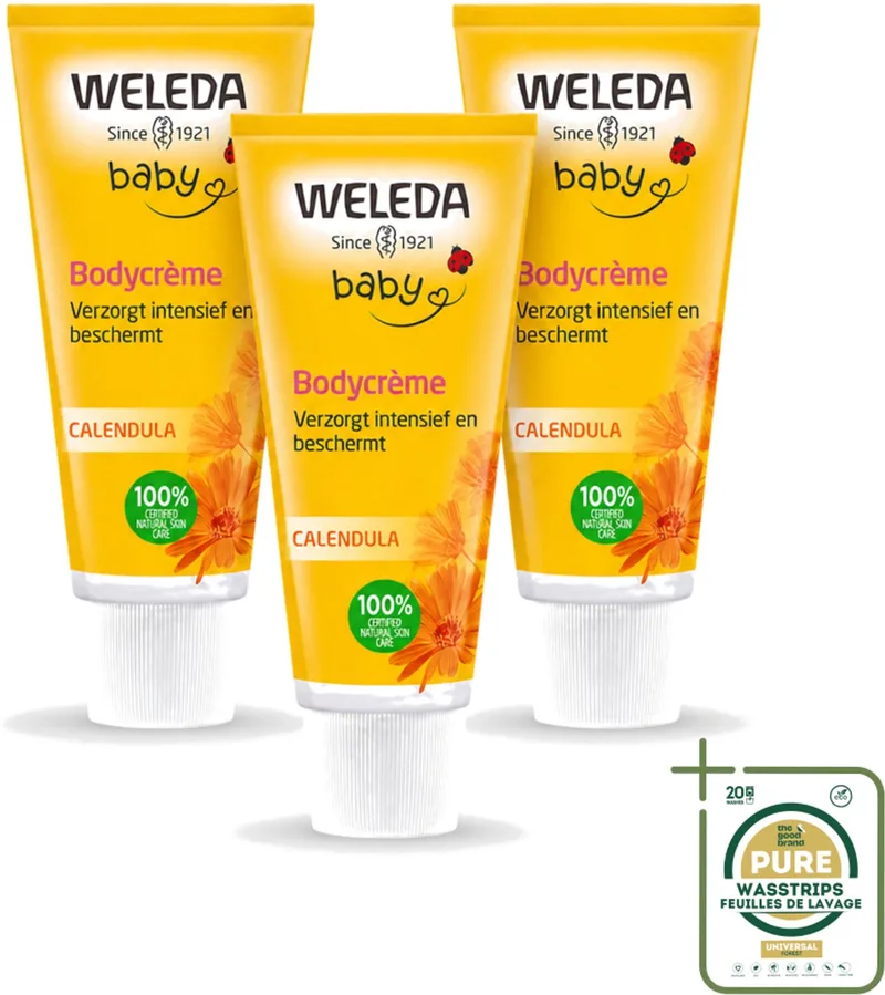 3 x WELEDA - Bodycrème - Baby & Kind Calendula - 75 ml - Babyhuid Verzorging - Baby Crème - Calendula Crème - Gevoelige Huid Verzorging - Natuurlijke Baby Crème från Weleda – produktbild