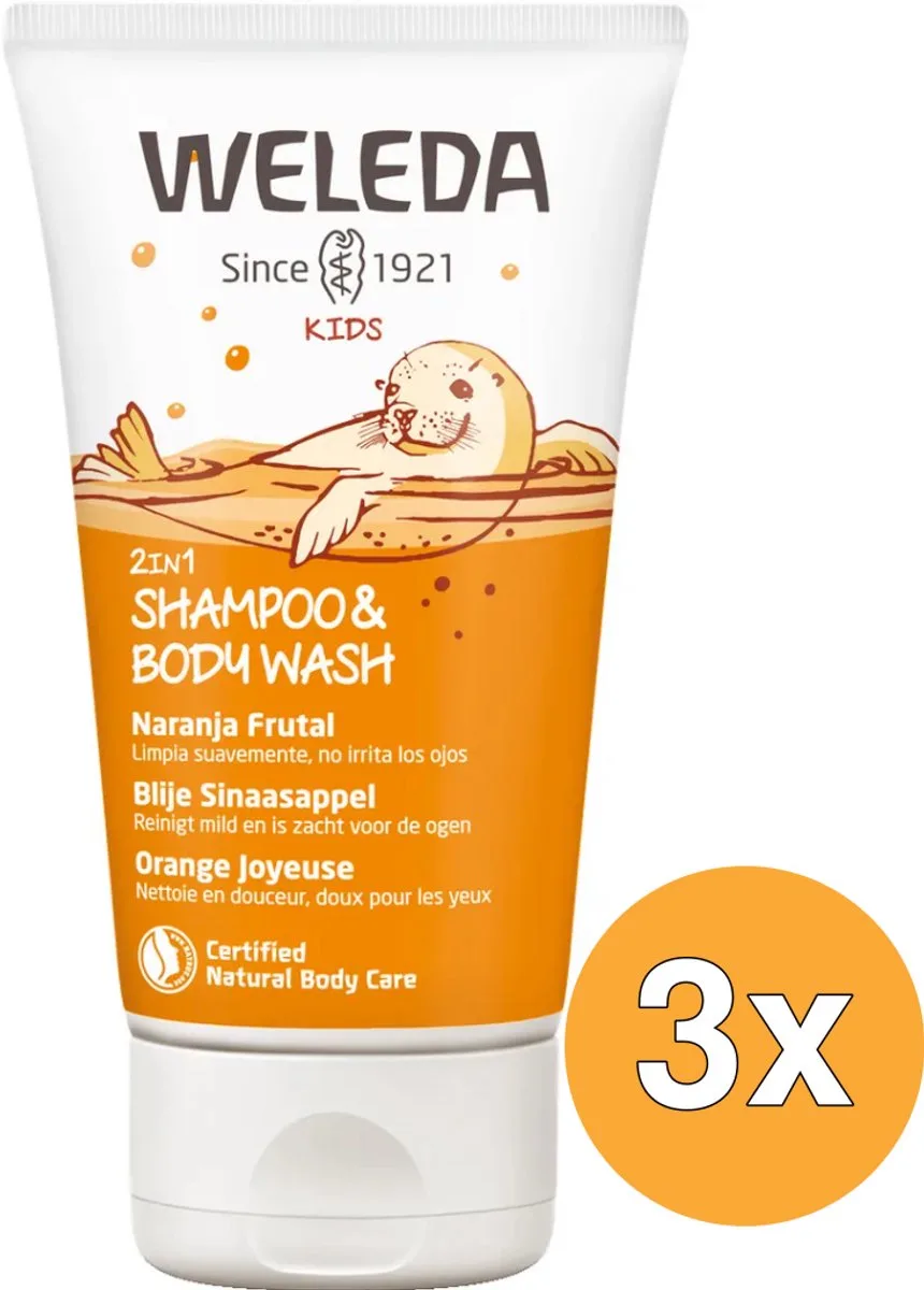 3x WELEDA Kids 2-in-1 shampoo & bodywash blije sinaasappel (150 ml) van Weleda – productfoto
