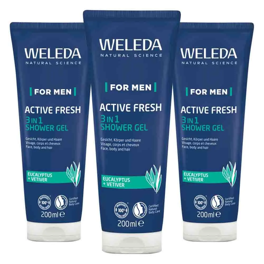 3x WELEDA Men Active Fresh 3 in 1 Douchegel 200 ml de Weleda – photo produit