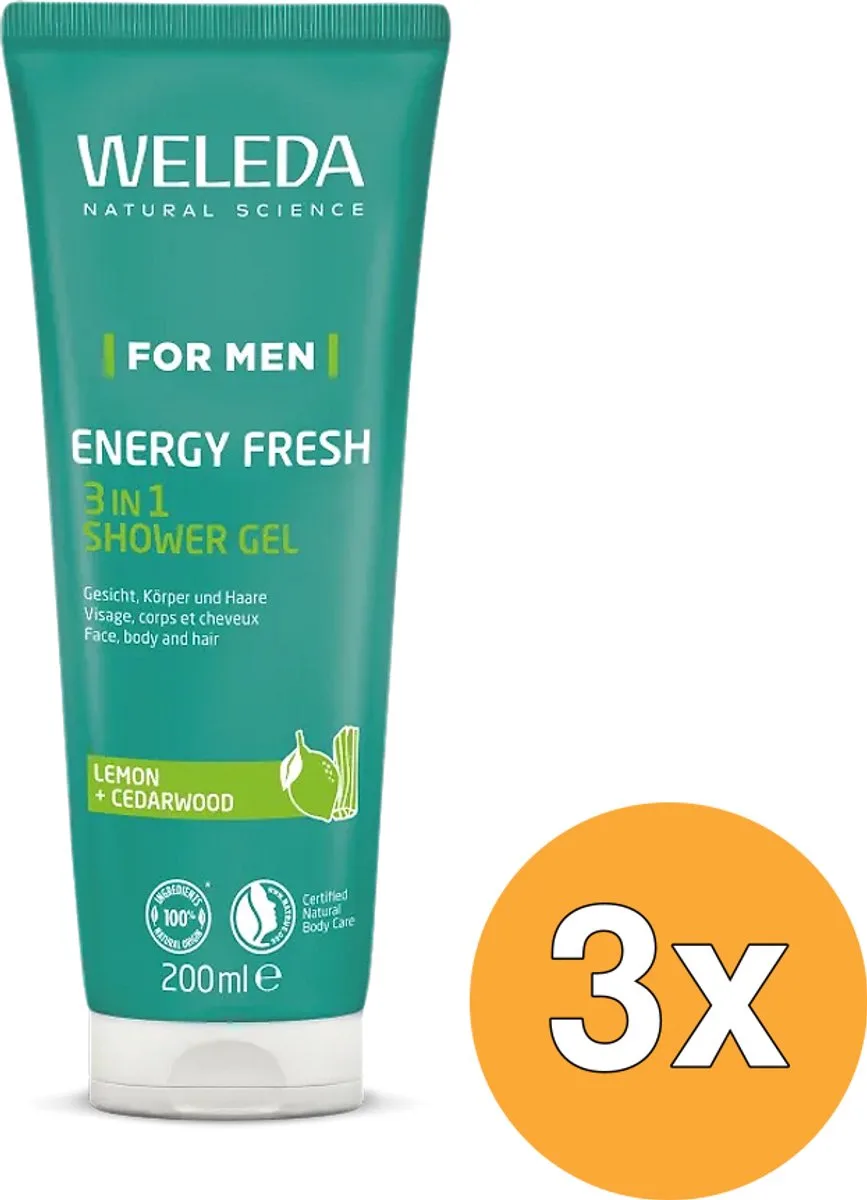 3x WELEDA Men energy fresh douchegel 2 in 1 (200 ml) de Weleda – photo produit