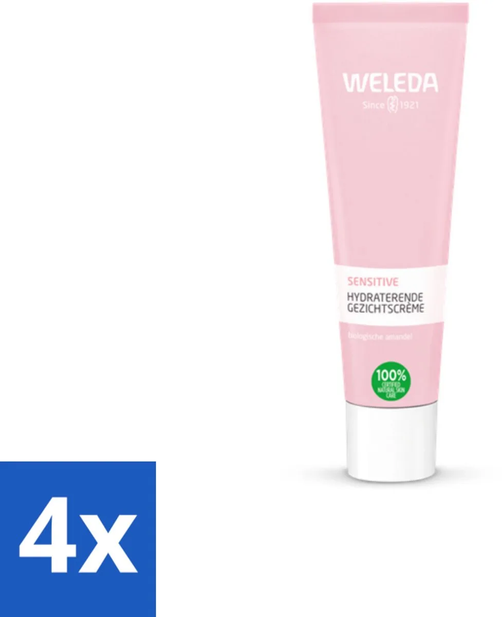 4 x WELEDA - Gezichtscrème Sensitive Hydraterend - Voor gevoelige huid - 30 ml - Gevoelige Huid - Hydraterende Crème - Vegan Crème - Biologische Amandelolie - Kalmerende Crème från Weleda – produktbild