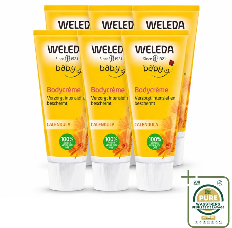 6 x WELEDA - Bodycrème - Baby & Kind Calendula - 75 ml - Babyhuid Verzorging - Baby Crème - Calendula Crème - Gevoelige Huid Verzorging - Natuurlijke Baby Crème från Weleda – produktbild