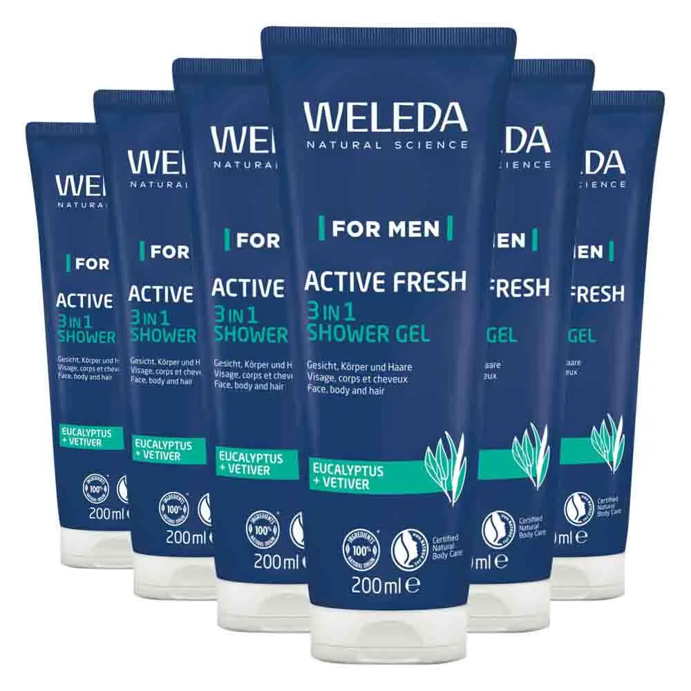 6x WELEDA Men Active Fresh 3 in 1 Douchegel 200 ml van Weleda – productfoto