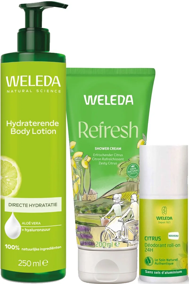 Citrus Refresh Verzorgingsset – Douchecrème, Body Lotion & Deodorant in een tasje fra Weleda – produktbillede