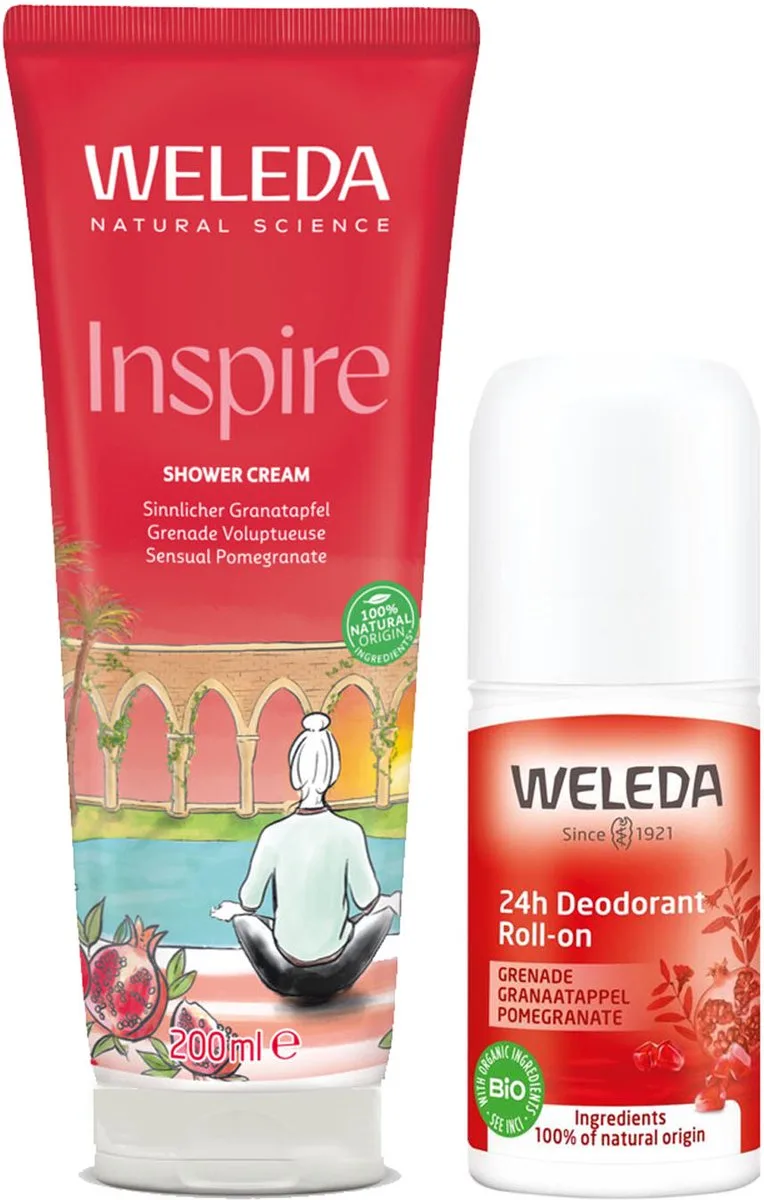 Granaatappel Inspire Verzorgingsset – Douchecrème & Deodorant van Weleda – productfoto