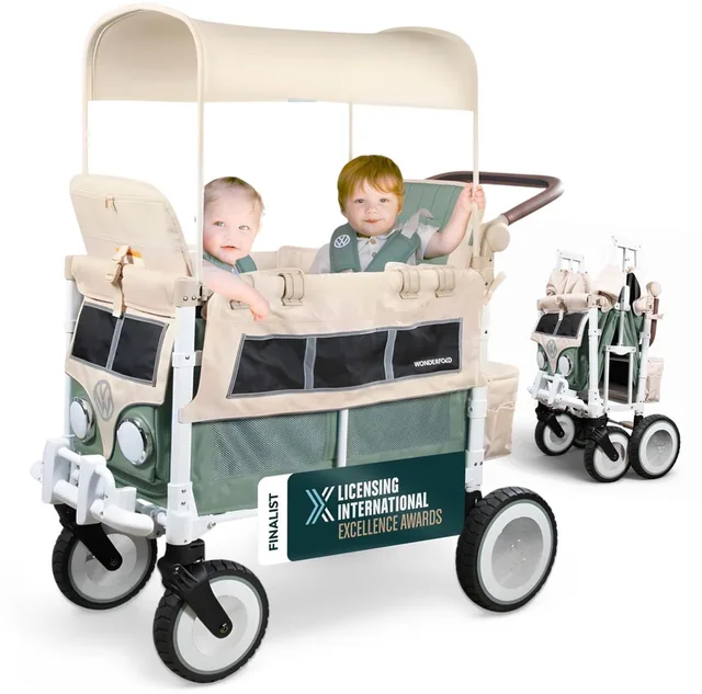 VW2 Bolderkar - Kinderwagen met 2 zitplaatsen - Opvouwbaar - Groen - (Draagvermogen tot 90kg)