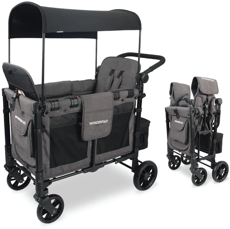 W2 Elite Bolderkar - Kinderwagen voor 2 kinderen – Opvouwbaar - Zwart (90kg Draagvermogen) van Wonderfold in Zwart 2-zits – productfoto